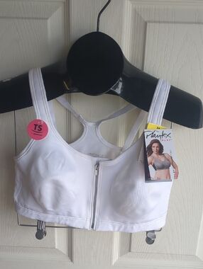 Playtex 4886 White Front-Zip Racerback Sports Bra Med Nwd